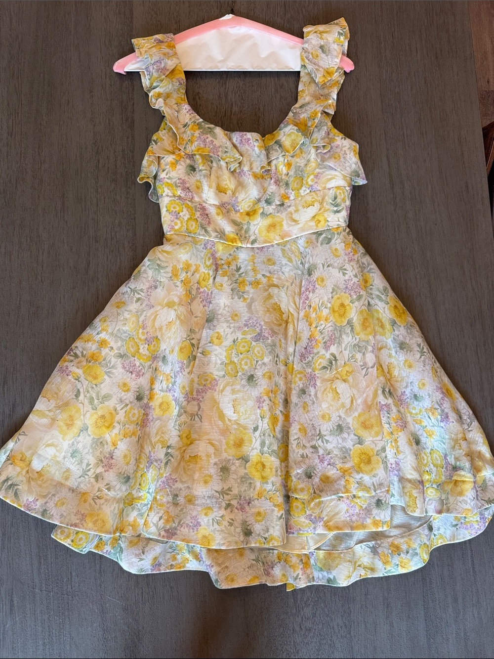 Zimmermann Yellow Floral Ruffle Mini Dress
